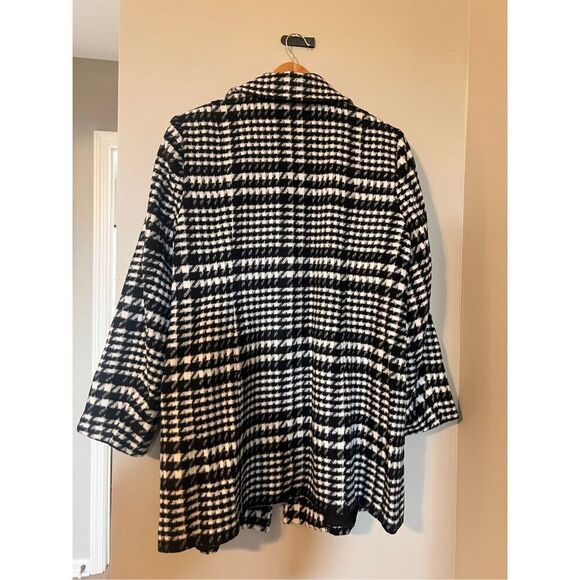 Susan Graver 1X Houndstooth Plaid Longline Peacoat Black White Academia Prep - Picture 6 of 16